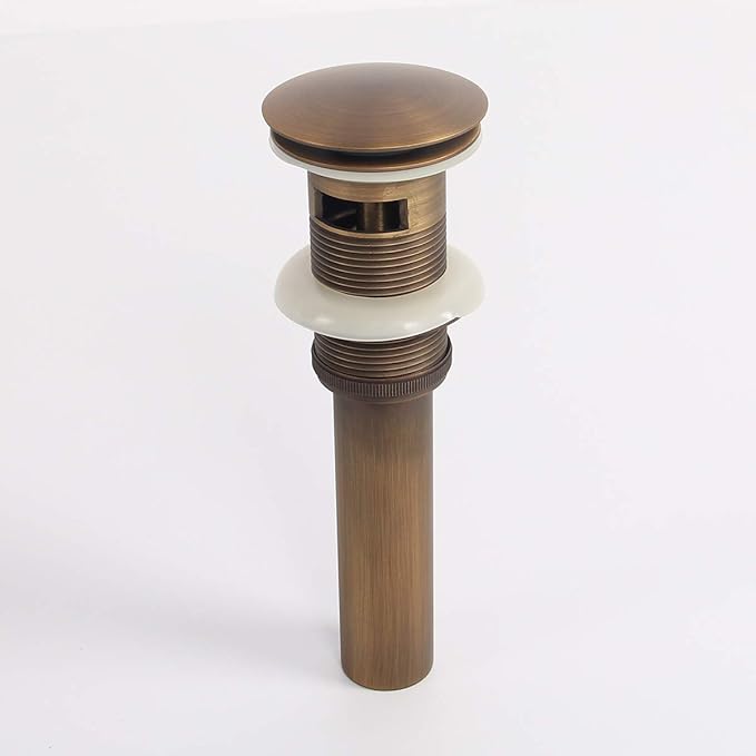 Flybath Sink Drain Antique Brass Bathroom Faucet Large Pop Up Vessel Basin Sink Drain Stopper with Overflow