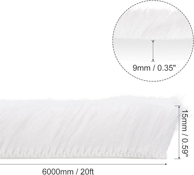 uxcell Weather Stripping Brush, 20ft L x 0.35" W x 0.6" H Self-Adhesive Seal Weatherstrip Sweep Brush White for Door Window