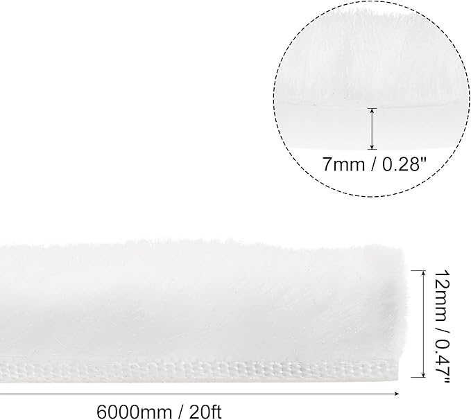 uxcell Weather Stripping Brush, 20ft L x 0.3" W x 0.5" H Self-Adhesive Seal Weatherstrip Sweep Brush White for Door Window