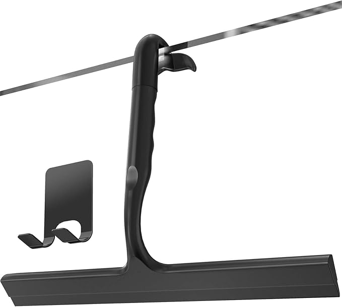 Shower Squeegee for Glass Doors,2-in-1 Silicone Shower Squeegee with Hook,Hang Anywhere | Streak-Free Bathroom Squeegee | Household Window Mirror Squeegee for Bathroom,Glass,Tile Wall,Car | Black