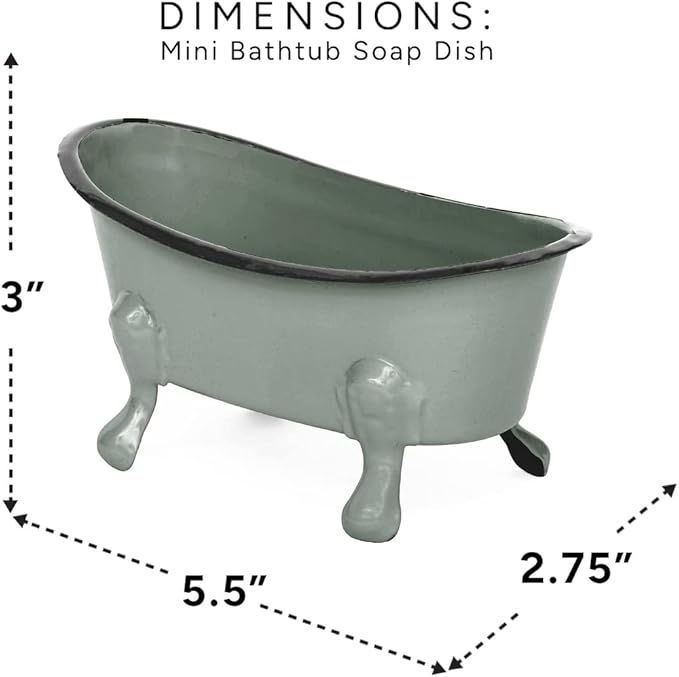 Rustic Enamel 1 Piece 5.5" Metal Clawfoot Mini Bathtub Soap Dish Mini Bath Tub Decoration Clawfoot Tub Soap Caddy Collection (Gray with Soap)