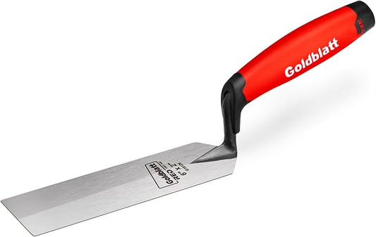 Goldblatt RED Margin Trowel, 6" x 2" Upgraded Ground Blade, Professional Masonry Tools, Heavy Duty One-Piece Forging, Durable High Carbon Steel, Soft Handle, for Spreading Mortar, Trimming Corners