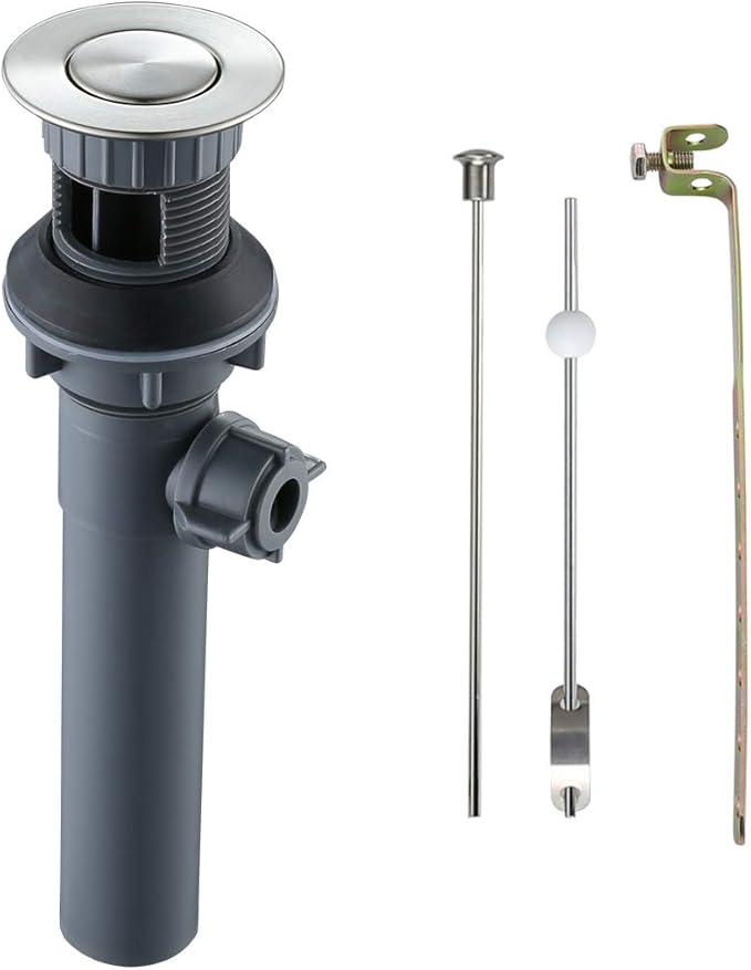 WOWOW Bathroom Drain Assembly Stopper with Lift Rod for Bathroom Faucet Vanity Sink Pop-Up Drain Stopper Assembly with Lift Rod and Overflow,Brushed Nickel
