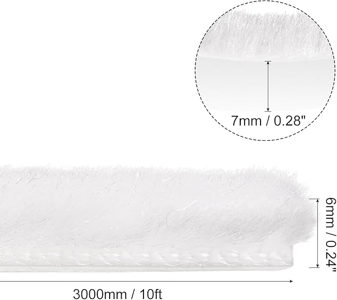 uxcell Weather Stripping Brush, 10ft L x 0.28" W x 0.24" H Self-Adhesive Seal Weatherstrip Sweep Brush White for Door Window