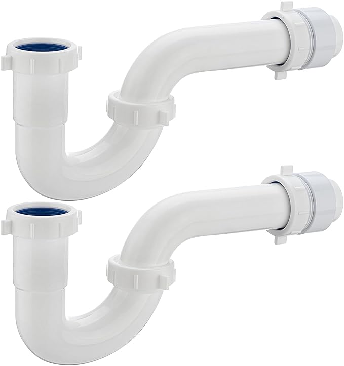 (2 Pack) Yariwiz White 1-1/2 inch P Trap for Bathroom Kitchen Sink Drain Replacement Tubular Plumbing Pipe Assembly KSD-001W(2 PACK)