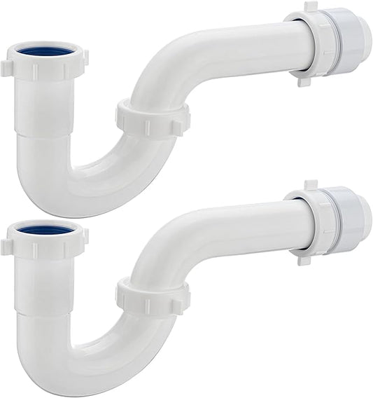 (2 Pack) Yariwiz White 1-1/2 inch P Trap for Bathroom Kitchen Sink Drain Replacement Tubular Plumbing Pipe Assembly KSD-001W(2 PACK)