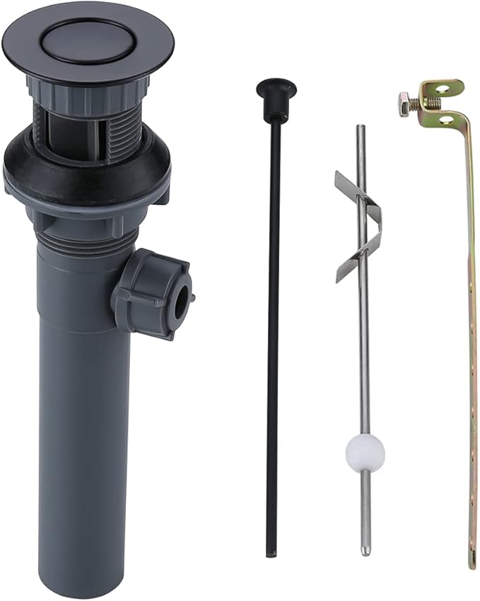 WOWOW Bathroom Drain Assembly Stopper with Lift Rod for Bathroom Faucet Vanity Sink Pop-Up Drain Stopper Assembly with Lift Rod and Overflow,Black