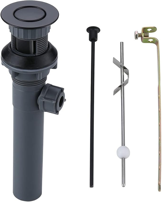 WOWOW Bathroom Drain Assembly Stopper with Lift Rod for Bathroom Faucet Vanity Sink Pop-Up Drain Stopper Assembly with Lift Rod and Overflow,Black