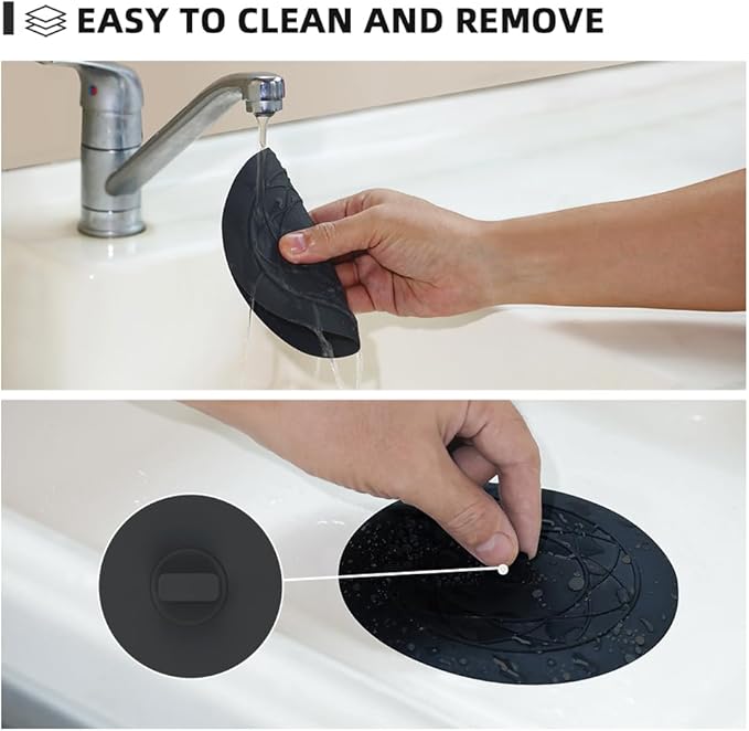 Tub Stopper 2PCS,Bathtub Drain Stopper,6 inches Bathtub Tub Drain Cover Stopper,Silicone Drain Plug,Kitchen Bathroom Hair Water Shower Stopper,Large Bathroom Laundry Accessories (Black/Black)