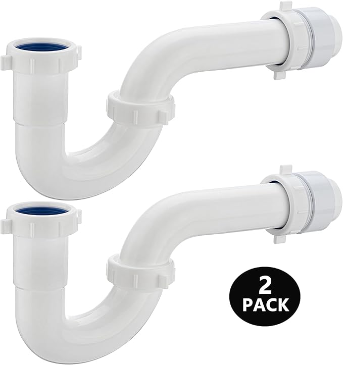 (2 Pack) Yariwiz White 1-1/2 inch P Trap for Bathroom Kitchen Sink Drain Replacement Tubular Plumbing Pipe Assembly KSD-001W(2 PACK)