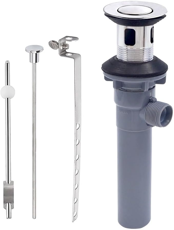 Pop-up Sink Drain Stopper with Lift Rod - Universal Bathroom Sink Drain Kit for Lavatory & Vanity Sink with Overflow, Fit Most US Drains (Chrome)