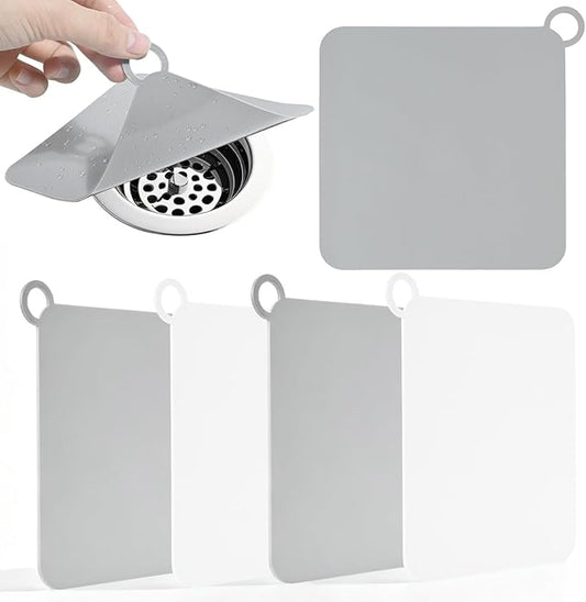 4-Pack Silicone Floor Drain Covers, 6x6 Inch Anti-Odor Mats Deodorizing Plugs, Universal Flat Drain Cover for Shower Tub Stopper, Kitchen, Laundry, Bathroom