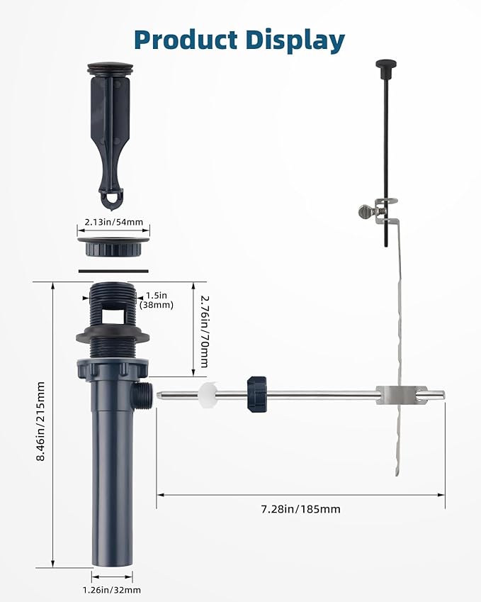 2PCS Bathroom Sink Drain with Lift Rod, Pop Up Sink Drain with Overflow, Universal Fit, Oil Rubbed Bronze Drain Stopper for Vessel Sink, Assembly for Bathroom Faucet Sink