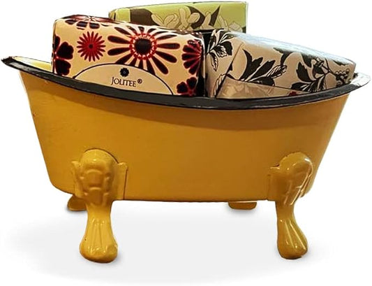 Rustic Enamel 1 Piece 5.5" Metal Clawfoot Mini Bathtub Soap Dish Mini Bath Tub Decoration Clawfoot Tub Soap Caddy Collection (Lemon with Soap)