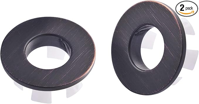 BWE Oil Rubbed Bronze Sink Basin Trim Overflow Cover for Kitchen and Bathroom Vanity Sink Solid Brass Vessel Insert in Hole Round Caps Pack of 2