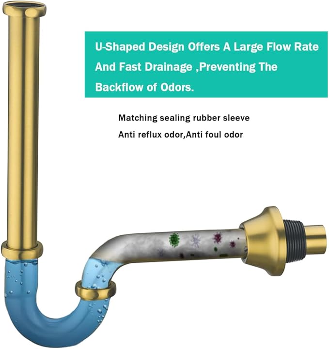 Brass P Trap U-Shape 1 1/4 inch Sink Drain Pipe with Slip Joint Extension Tub,12 inch Vertical Pipe length Adjustable Height Sink Waste Trap Drain Kit Champagne Bronze,SE83555CB-L ﻿