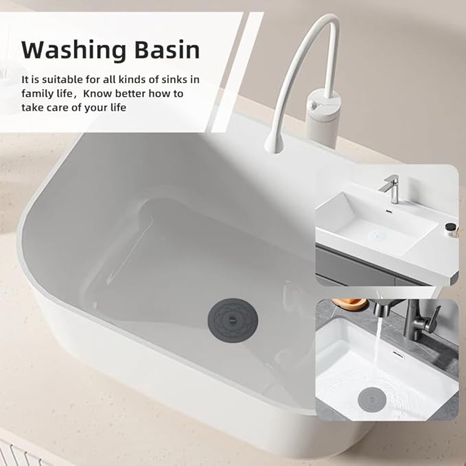 Tub Stopper 2PCS,Bathtub Drain Stopper,6 inches Bathtub Tub Drain Cover Stopper,Silicone Drain Plug,Kitchen Bathroom Hair Water Shower Stopper,Large Bathroom Laundry Accessories (Grey/White)