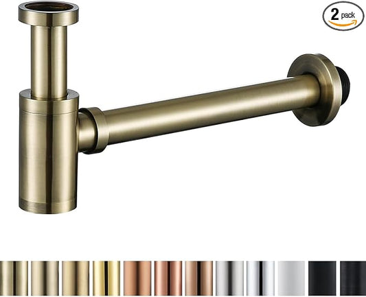 RANDOM Brass Contemporary Round Bottle P Trap 1 1/4,Basin Sink Waste Drain P Trap Kit (Antique) 83888A.