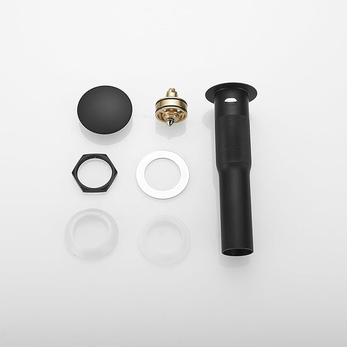 Bathroom Sink Drain with Overflow Vessel Vanity Pop Up Drain Assembly Stopper Lavatory Commercial Bath Brass Fits Bathroom Standard Sink Hole 1-1/2" to 1-3/4" Matte Black, P01B