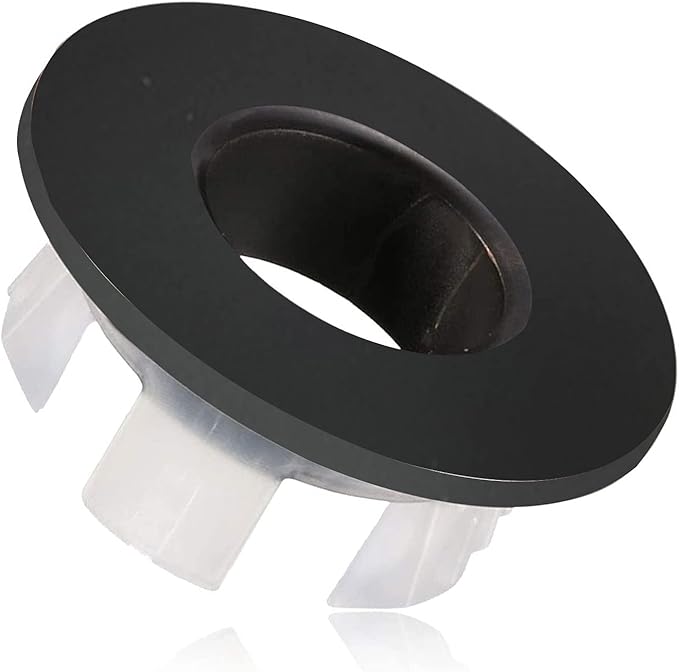 BWE Matte Black Sink Basin Trim Overflow Cover for Kitchen and Bathroom Vanity Sink Solid Brass Vessel Insert in Hole Round Caps Pack of 2