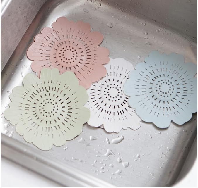 4 PCS Flower Shape Hair Catcher Silicone Hair Stopper Shower Drain Covers with Suction Cup Mesh for Bathroom Bath Tub Bathtub Kitchen Sink Laundry Kitchen Drains