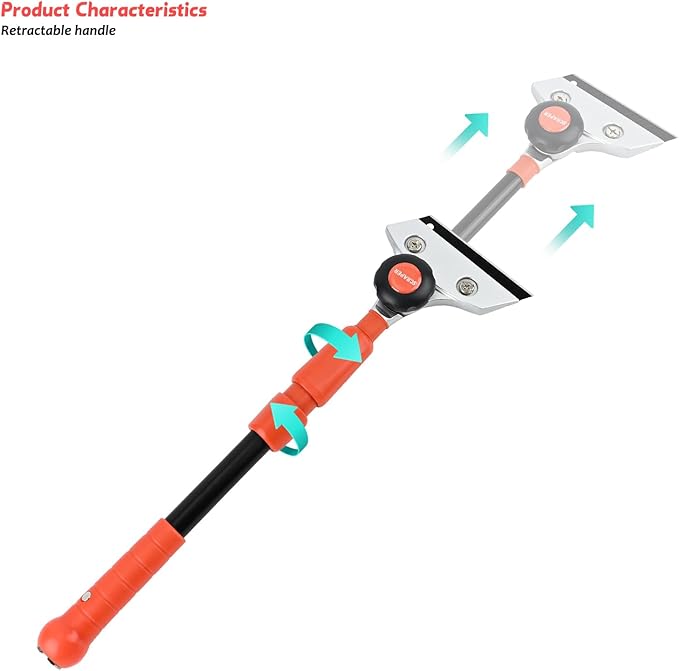 EHDIS Retractable Razor Blade Scraper Long Handle Heavy Duty Floor Scraper with Rotatable Head and 10pcs Replace Blades for Cleaning Glass, Tile, Floor, Wall,Door