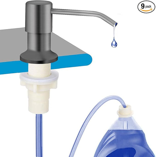 OHiHi Dish Soap Dispenser for Kitchen Sink, Countertop Sink Soap Dispenser Water Pump with 47” No-Spill Extension Tube Kit Design for Kitchen Bathroom, No More Refills （Gray）