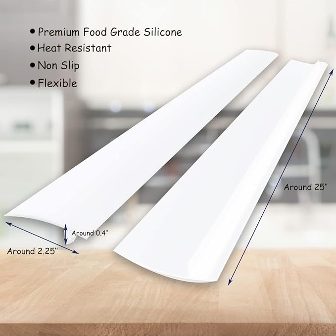 Silicone Kitchen Stove Counter Gap Cover Long & Wide Gap Filler (2 Pack) Seals Spills Between Counters, Stovetops, Washing Machines, Oven, Washer, | Heat-Resistant and Easy Clean (White),25 inches
