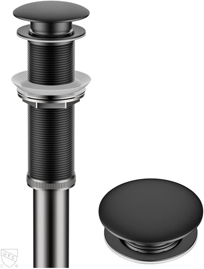 KRAUS Bathroom Sink Pop-Up Drain Assembly in Matte Black for Vessel Sinks and Sinks without Overflow, with Extended Thread for Thicker Countertops, PU-L10MB