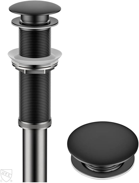 KRAUS Bathroom Sink Pop-Up Drain Assembly in Matte Black for Vessel Sinks and Sinks without Overflow, with Extended Thread for Thicker Countertops, PU-L10MB