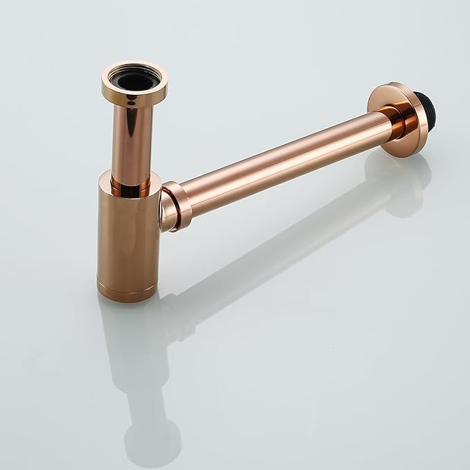 RANDOM Brass Contemporary Round Bottle P Trap 1-1/4,Bathroom Lavatory Adjustable Basin Sink Waste Drain P-Trap Kit Rose Gold Sink Trap.83888RG