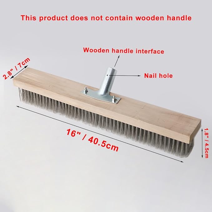 16" Heavy-Duty Rough Surface Floor Brush,Stainless Steel Wire Large Deck Scrub Brush 16" x 2.7” Removes Snow, Dirt & Grime on Drivways, Steps, Patios, Decks, Tile, Cement Without Stick (16")