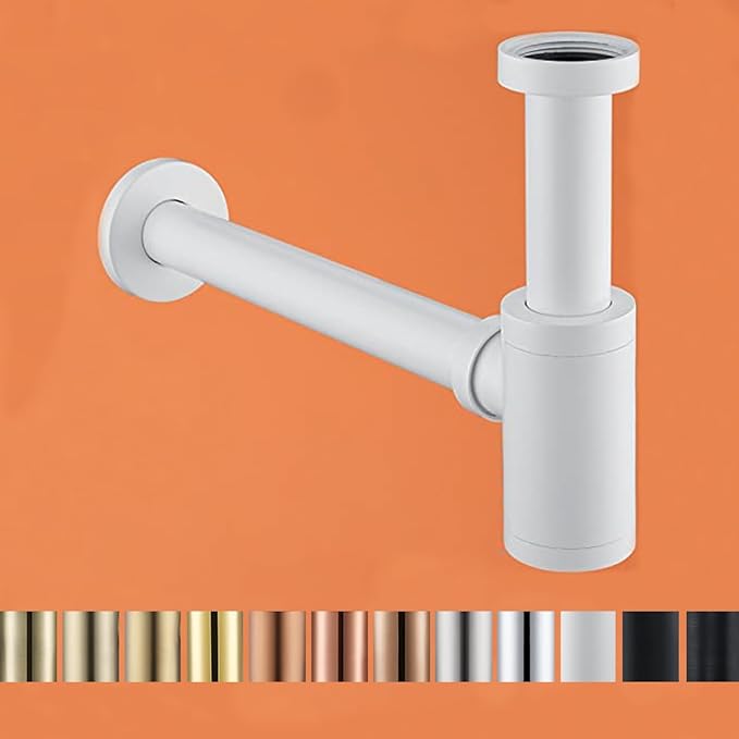 RANDOM Brass Contemporary Round Bottle P Trap 1 1/4,Matte White Basin Sink Waste Drain P Trap Kit. 83888MW