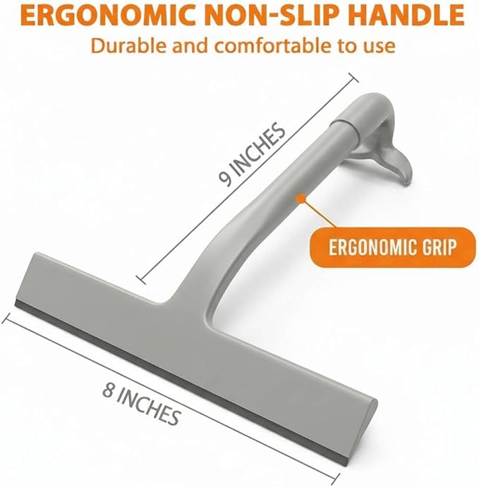 Shower Squeegee for Glass Doors, All-One-Piece Silicone Shower Squeegee with Hook Design for Easy Hanging and Cleaning (Gray)