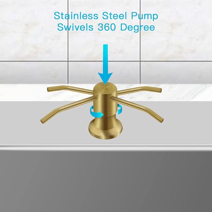 OHiHi Dish Soap Dispenser for Kitchen Sink, Countertop Sink Soap Dispenser Water Pump with 47” No-Spill Extension Tube Kit Design for Kitchen Bathroom, Easy to Press, No More Refills （Golden）