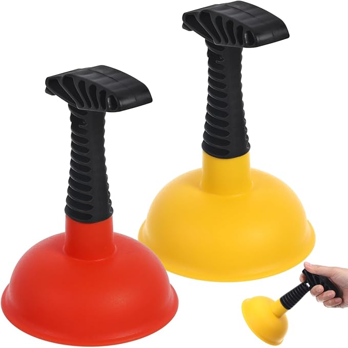 2Pcs Sink Plunger: Easy to use Mini Plunger with Short Handle - Powerful Unclogging Tool for Kitchen Sink Shower Bathroom Drains Bath Yellow and Red