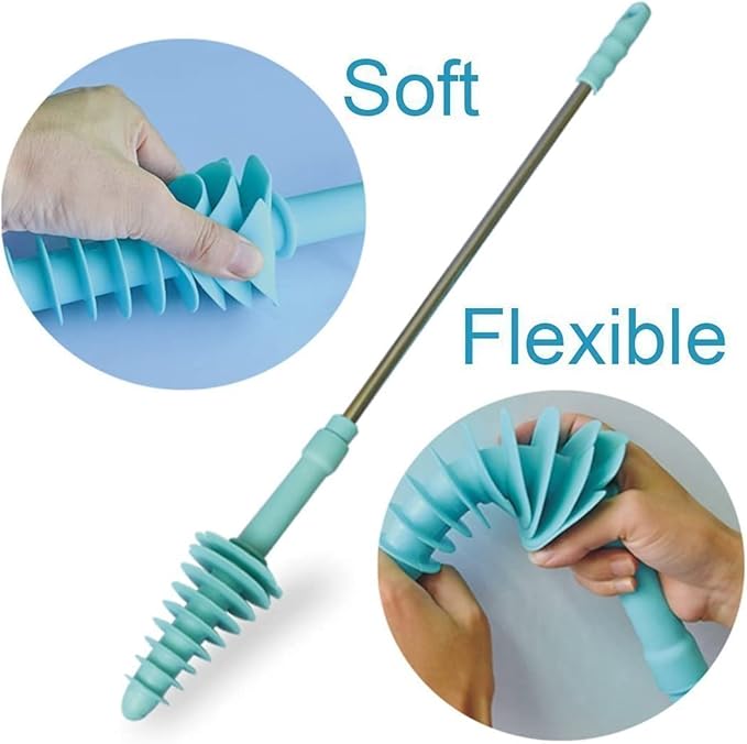 HOMEGOAL Toilet Plunger, Siphon Type Toilet Clog Remover, Flexible Rubber Head Stainless Steel Handle, Toilet Dredge Tool, Squeegee (Blue)