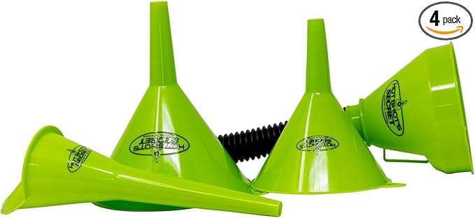 Hot Shot’s Secret 4-Piece Funnel Set – Flexible Oil Funnels for Automotive Fluids