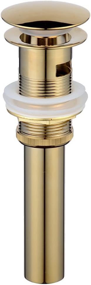 Beelee Pop Up Drain Stopper with Overflow, Gold Sink Drains for Bathroom, Vanity Vessel Sink Drain in Brass, Polished Gold