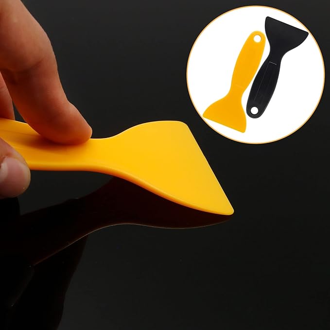 12pcs Plastic Spatula Scraper, Plastic Putty Scraper Air Bubble Remover, Paint Spatula Scraper Cleaner, Resin Print Scraper Sticker Installation Tool for Decal, Grout Removal (Black, Yellow)