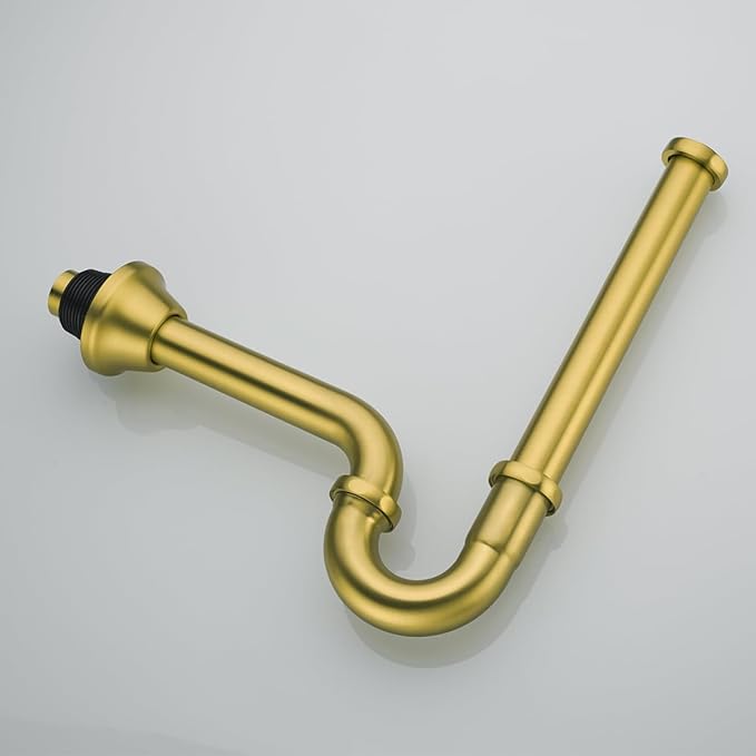 Brass P Trap U-Shape 1 1/4 inch Sink Drain Pipe with Slip Joint Extension Tub,12 inch Vertical Pipe length Adjustable Height Sink Waste Trap Drain Kit Champagne Bronze,SE83555CB-L ﻿