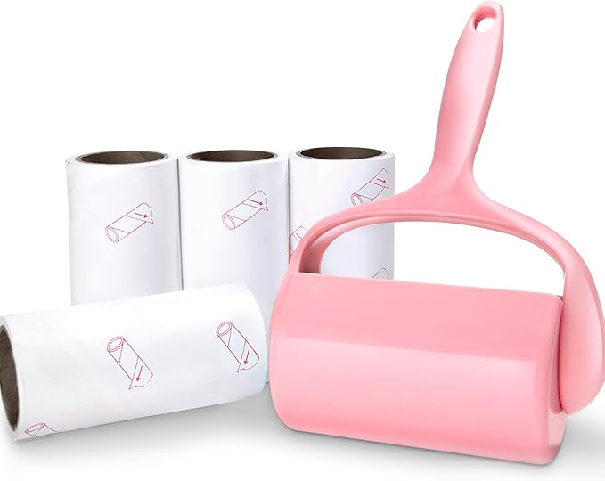 Sticky Lint Roller, Pet Hair Roller, Dog & Cat Hair Remover Kit,4 Refills 240 Sheets, Lint Brush for Clothes, Carpet, Car Seats, Dust, Dogs, Handle (1Handle+4Refills)