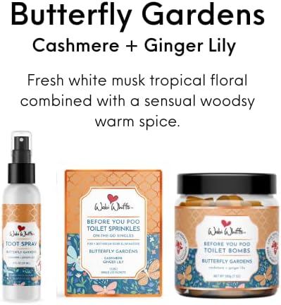 Wabi Whiffs Fizzing Toilet Bombs – Butterfly Gardens | Natural Bathroom Deodorizer | Odor Eliminator Tablets For Freshness & Cleanliness | Eco-Friendly Septic Safe Tablets | 60 Count |