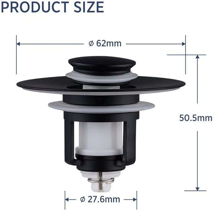 Universal 2 in 1Bathroom Sink Stopper, 1 Pack Pop Up Bathroom Sink Drain Strainer for 1.06"-1.65" Basin Drain Holes, Anti Clogging Drain Filter (Matte Black(s)-1p)