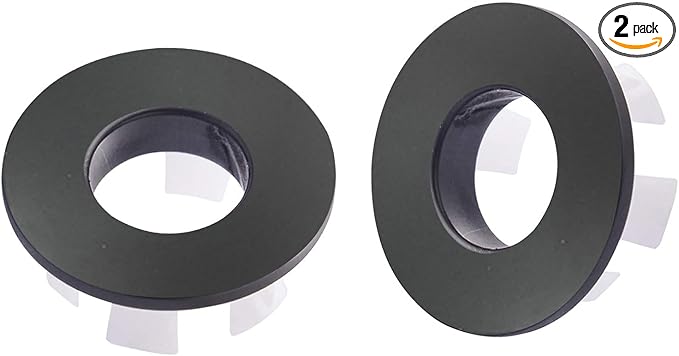 BWE Matte Black Sink Basin Trim Overflow Cover for Kitchen and Bathroom Vanity Sink Solid Brass Vessel Insert in Hole Round Caps Pack of 2