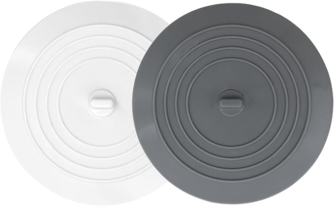 V-TOP Bathtub Drain Stopper 2 Pack, 5 inches Silicone Tub Stopper Shower Drain Cover, Bath Tub Plug Hair Stopper,Universal Flat Suction Renter Friendly Bath Accessories (White&Grey, 5 inch)