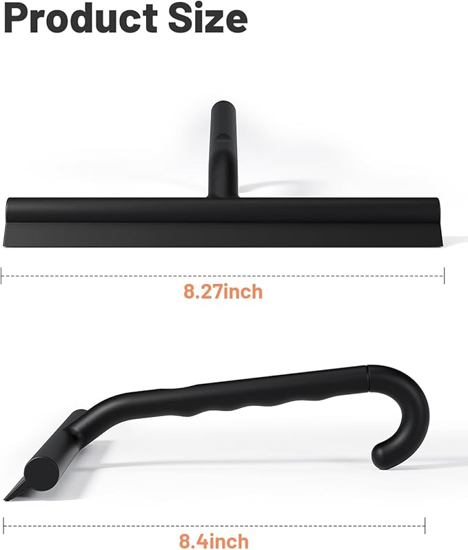 Silicone Shower Squeegee with Hook,Dual-Sided Design with Scraper & Scrub Surface, Shower Squeegee for Glass Doors (Classic Black)