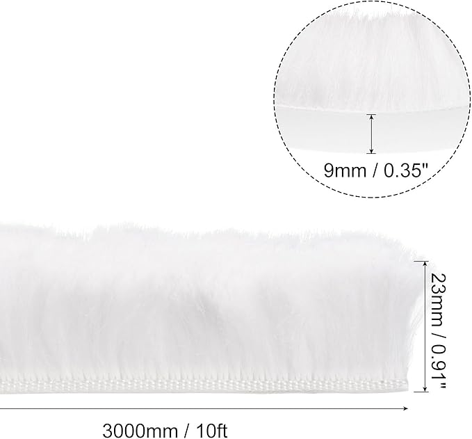 uxcell Weather Stripping Brush, 10ft L x 0.35" W x 0.9" H Self-Adhesive Seal Weatherstrip Sweep Brush White for Door Window