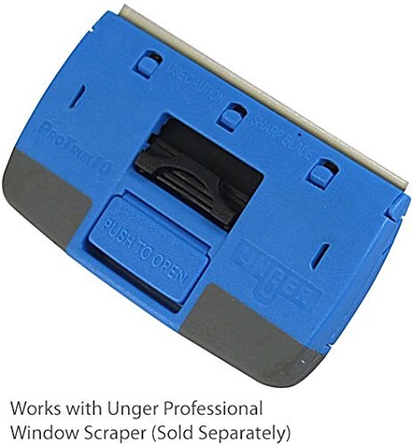 Unger Professional 4” Replacement Window and Glass Scraper Blades, 5 Pack, Includes Storage Case, Carbon Coated Tool, Remove Gum, Stickers, Paint, and Adhesives