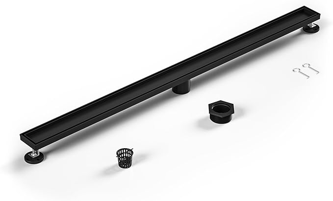 Linear Shower Drain 42", Matte Black Floor Drain with Tiled Insert Grate & Hair Strainer, 304 Stainless Steel Bathroom 2-in-1 Tiled in Drain, CUPC Certified (Matte Black, 42'')